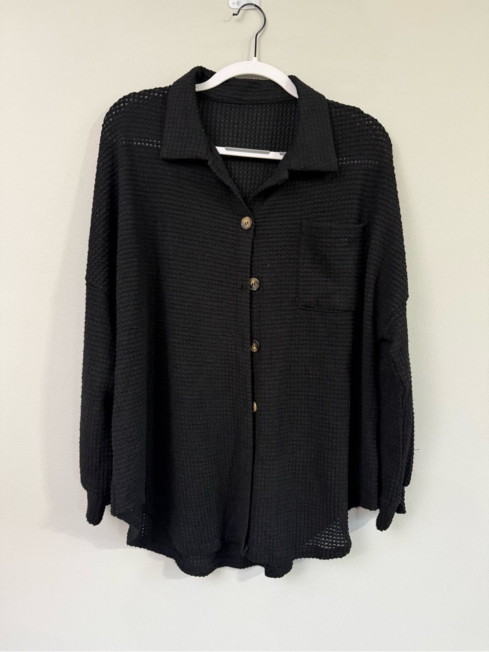 Black Lightweight Button-Up Knit Shirt